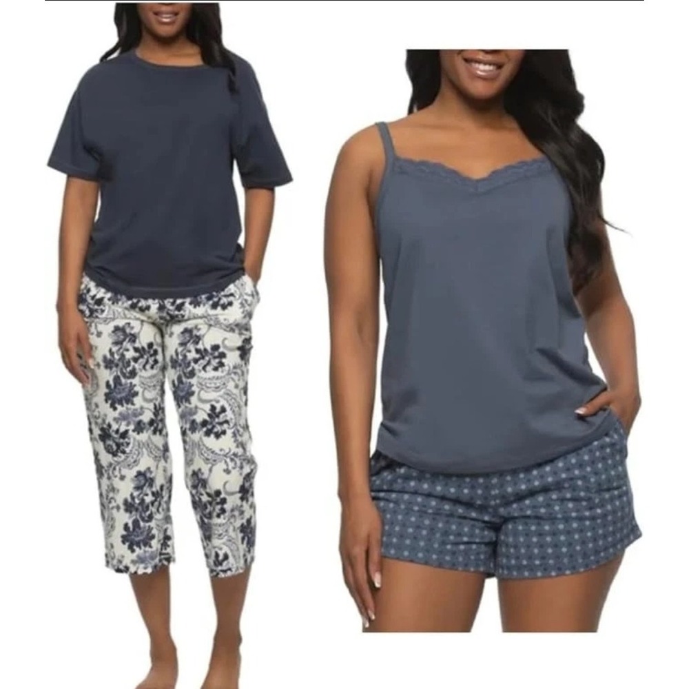 Felina Women's 4-Piece 100% Cotton Sleep Set, Navy/Indigo, XXL